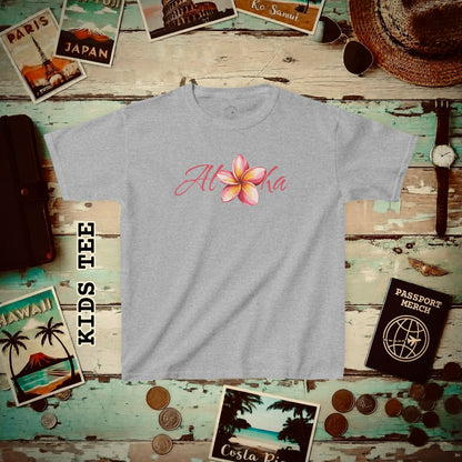 Aloha Watercolor Plumeria, Hawaii Kids Tee XS / Sport Grey