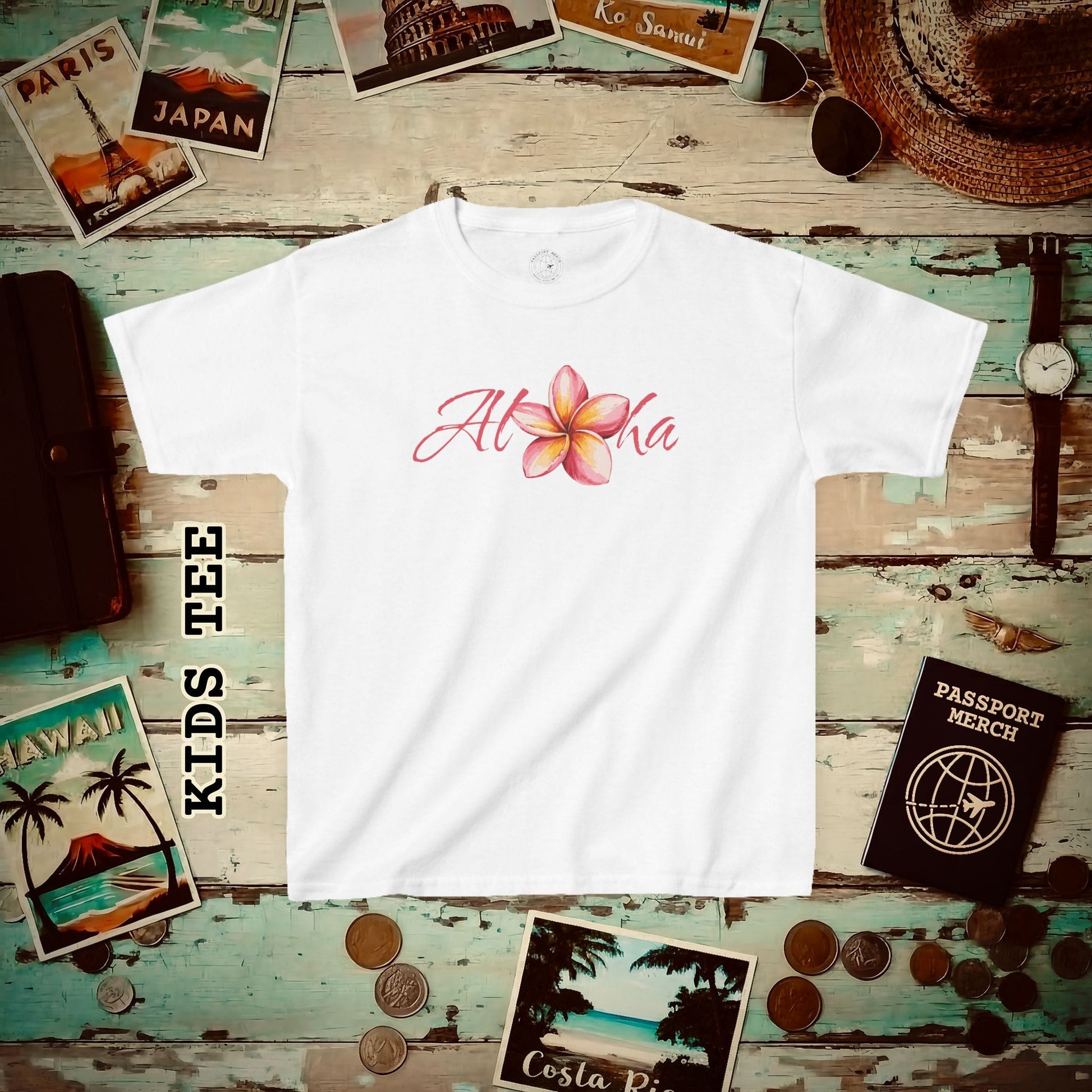 Aloha Watercolor Plumeria, Hawaii Kids Tee XS / White