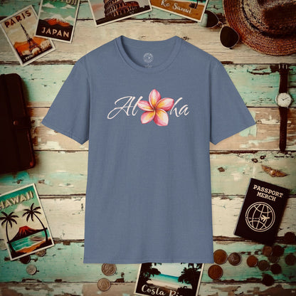 Aloha Watercolor Plumeria, Hawaii T-Shirt Heather Indigo / S