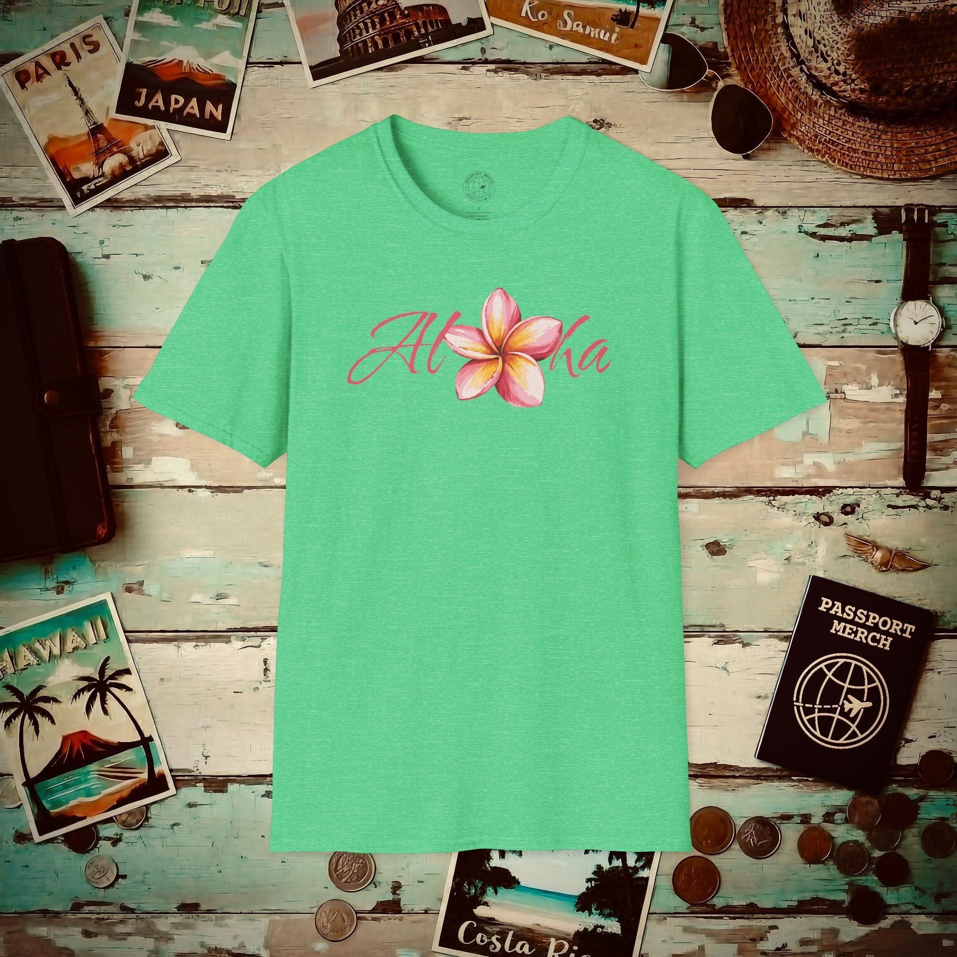 Aloha Watercolor Plumeria, Hawaii T-Shirt Heather Irish Green / S