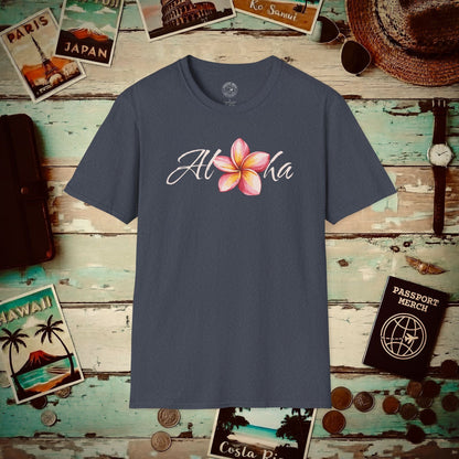 Aloha Watercolor Plumeria, Hawaii T-Shirt Heather Navy / S