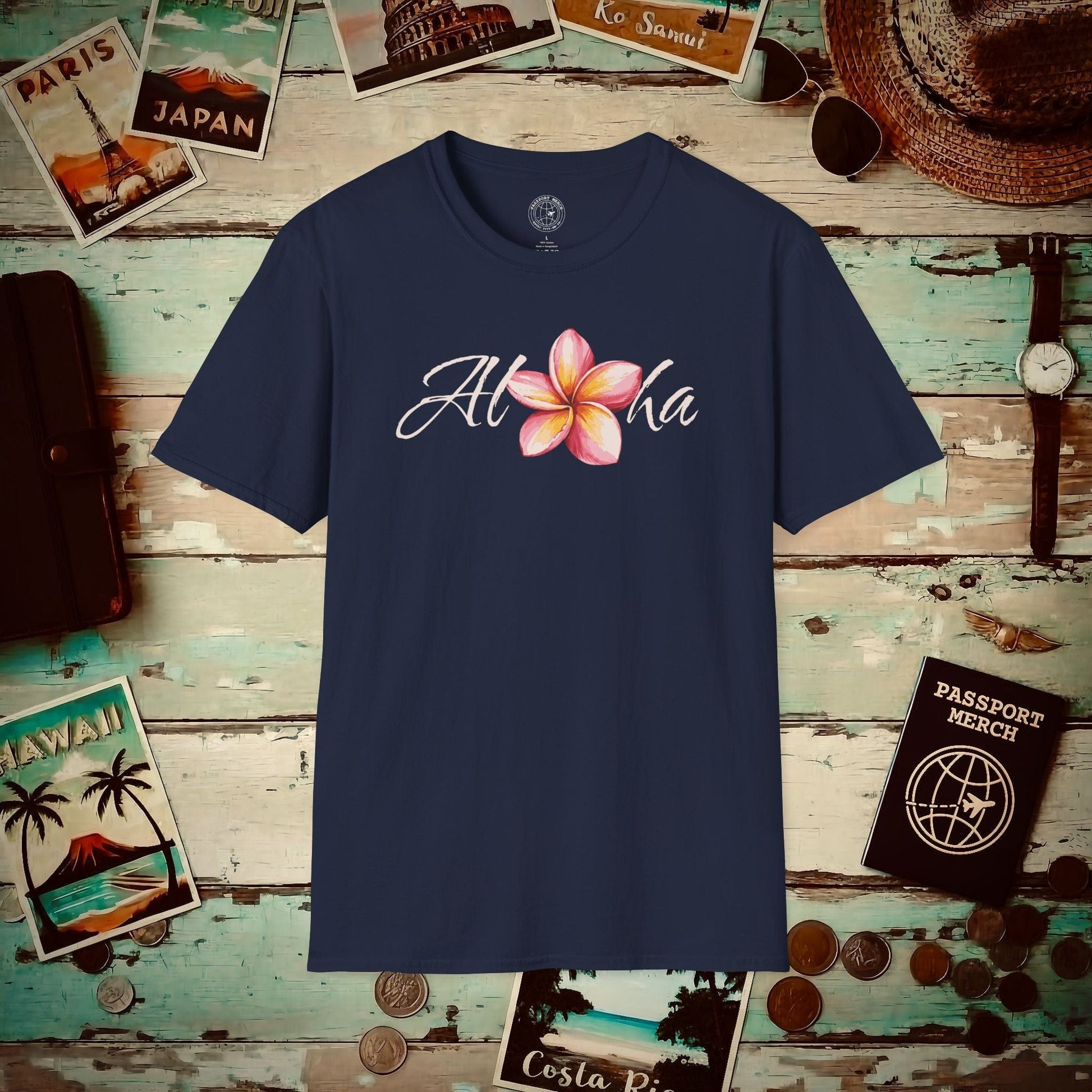 Aloha Watercolor Plumeria, Hawaii T-Shirt Navy / S