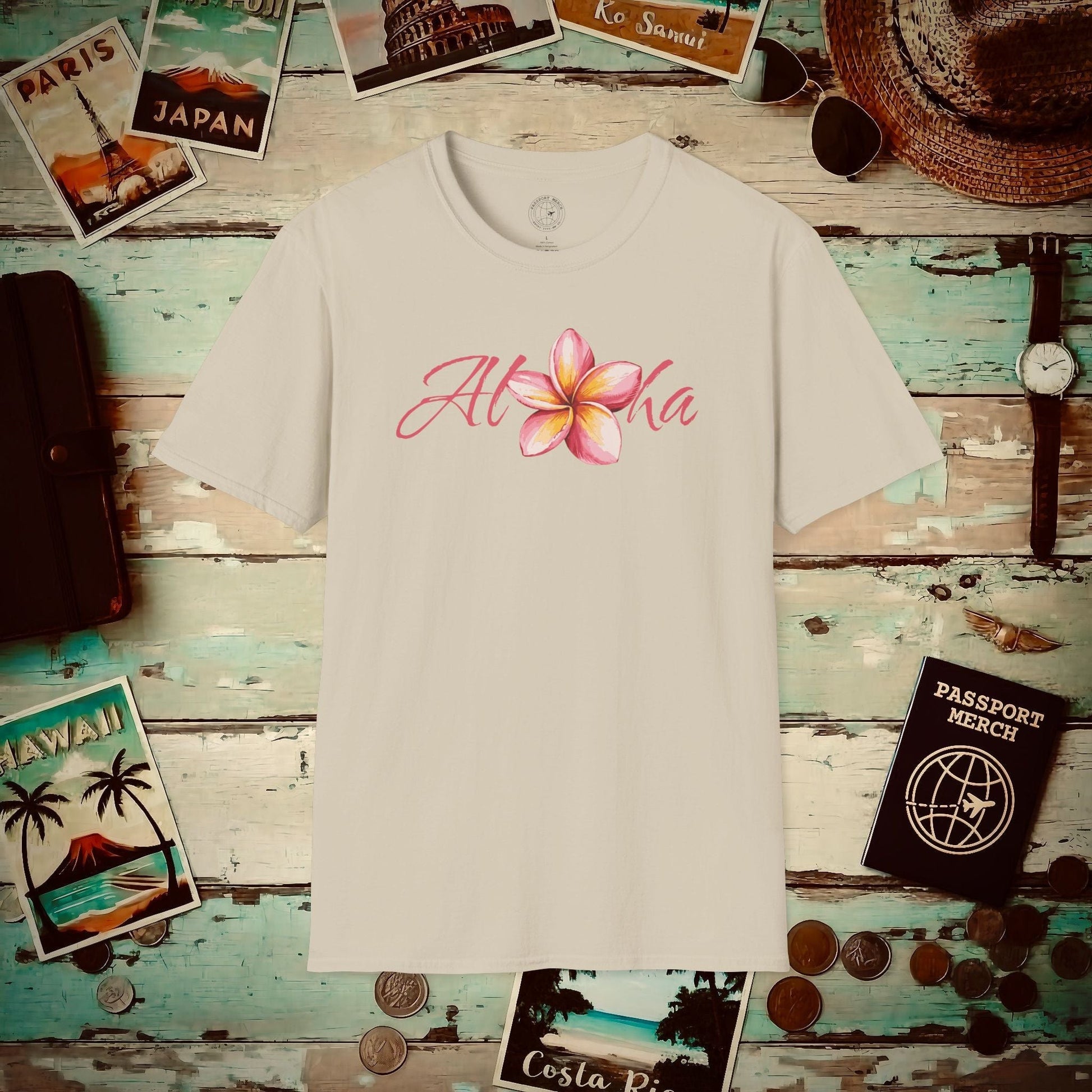 Aloha Watercolor Plumeria, Hawaii T-Shirt Sand / S
