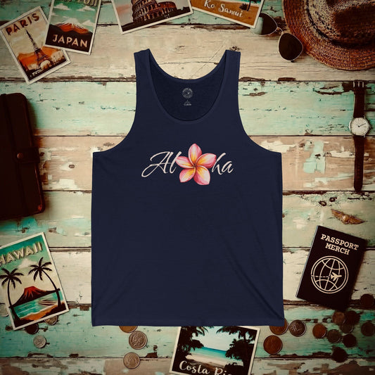 Aloha Watercolor Plumeria, Hawaii Tank Top Navy / XS