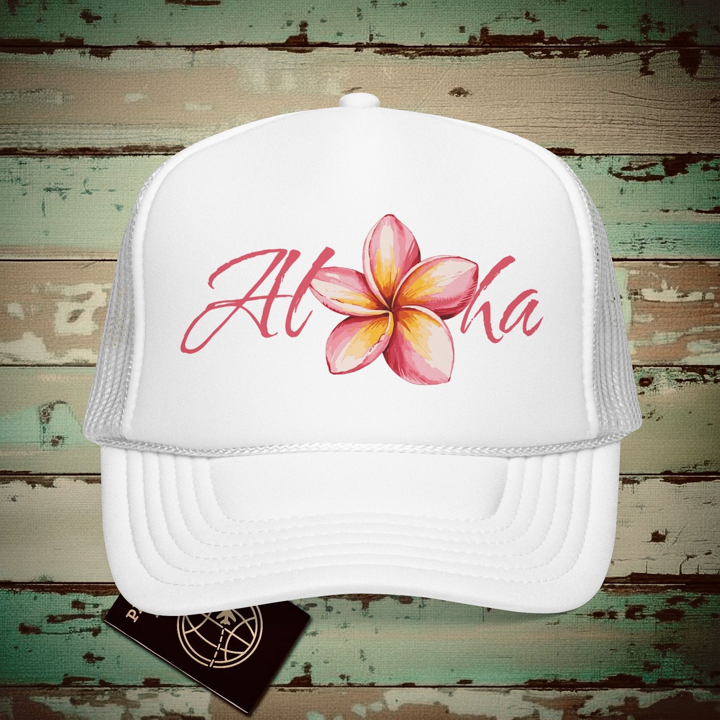 Aloha Watercolor Plumeria, Hawaii Trucker Hat White / One size