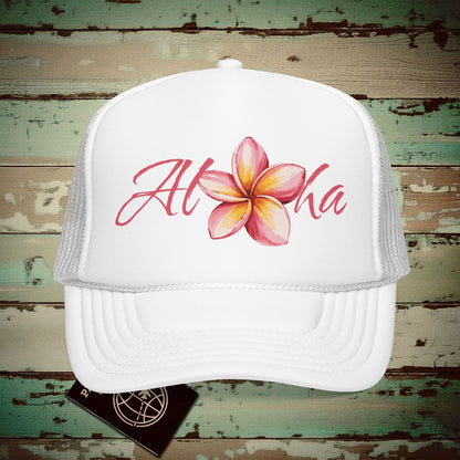 Aloha Watercolor Plumeria, Hawaii Trucker Hat White / One size