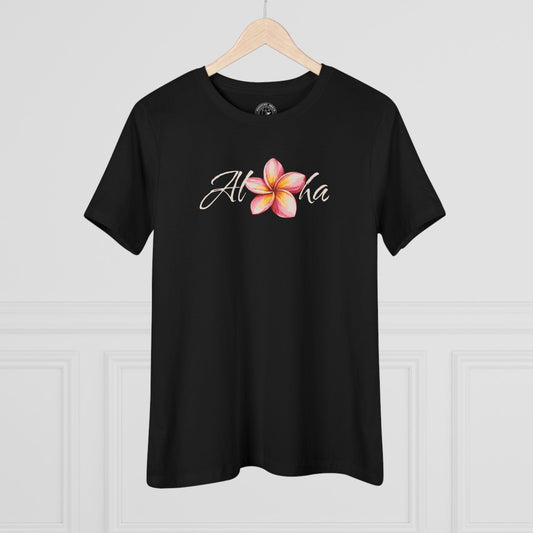 Aloha Watercolor Plumeria, Hawaii, Womens Fit T-Shirt Black / S