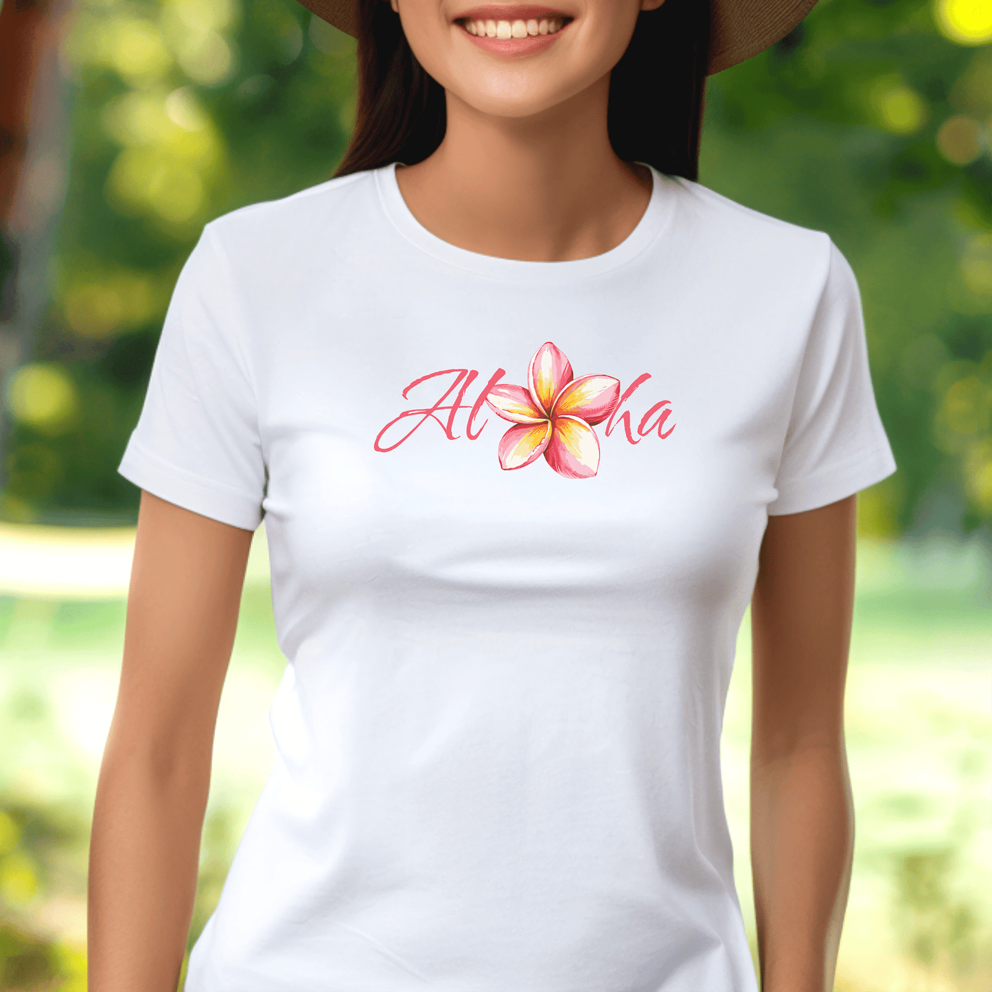 Aloha Watercolor Plumeria, Hawaii, Womens Fit T-Shirt White / S