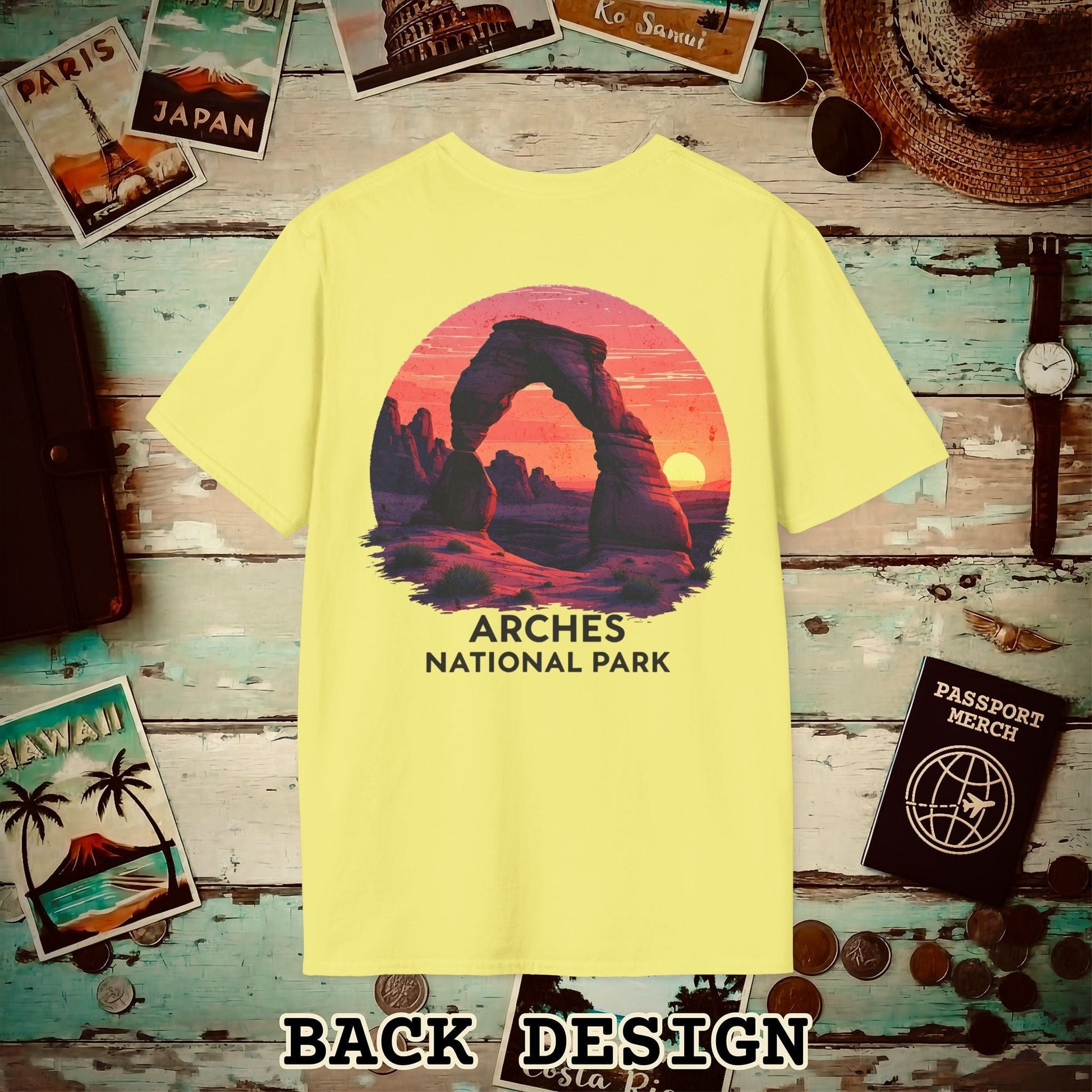 Arches National Park, Utah, Back Print T-Shirt Cornsilk / S