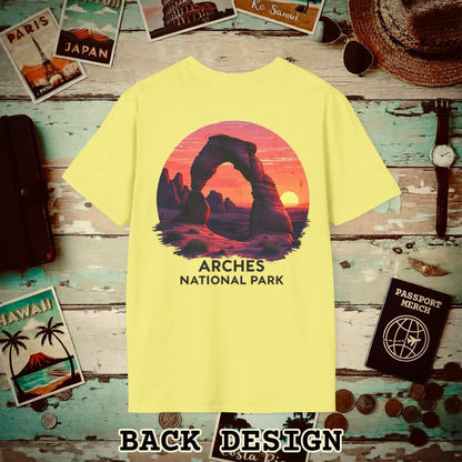 Arches National Park, Utah, Back Print T-Shirt Cornsilk / S