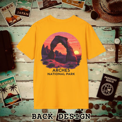 Arches National Park, Utah, Back Print T-Shirt Gold / S