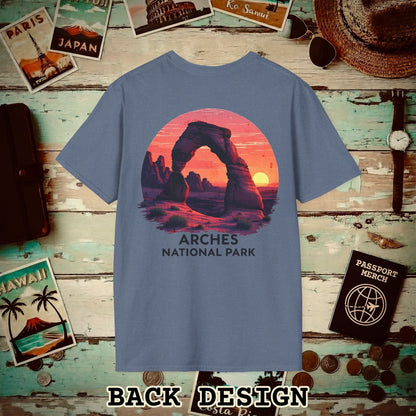 Arches National Park, Utah, Back Print T-Shirt Heather Indigo / S