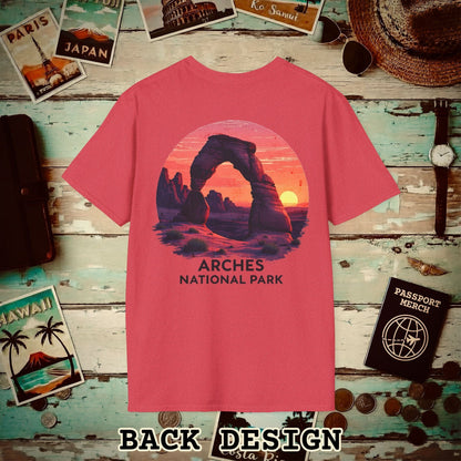 Arches National Park, Utah, Back Print T-Shirt Heather Red / S