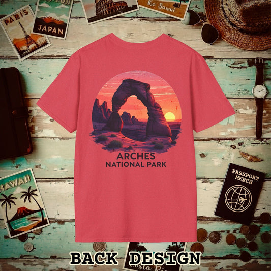 Arches National Park, Utah, Back Print T-Shirt Heather Red / S