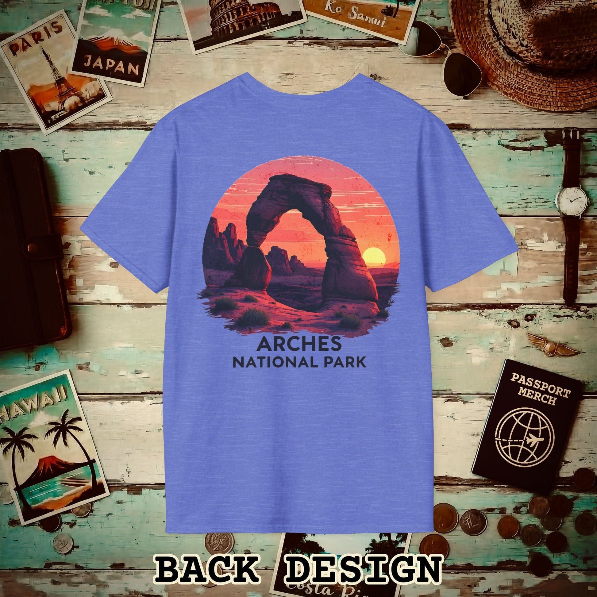 Arches National Park, Utah, Back Print T-Shirt Heather Royal / S