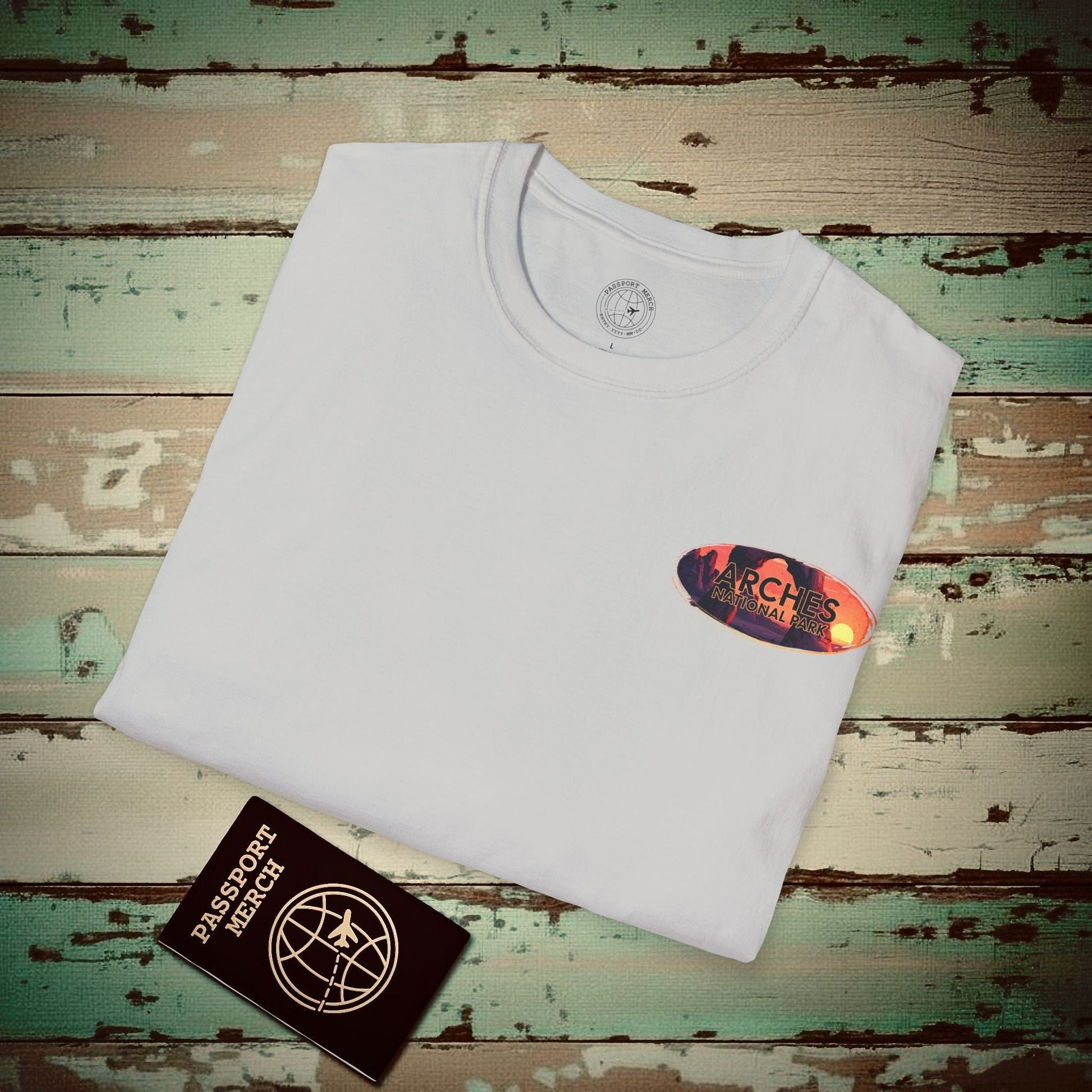 Arches National Park, Utah, Back Print T-Shirt Ice Grey / S