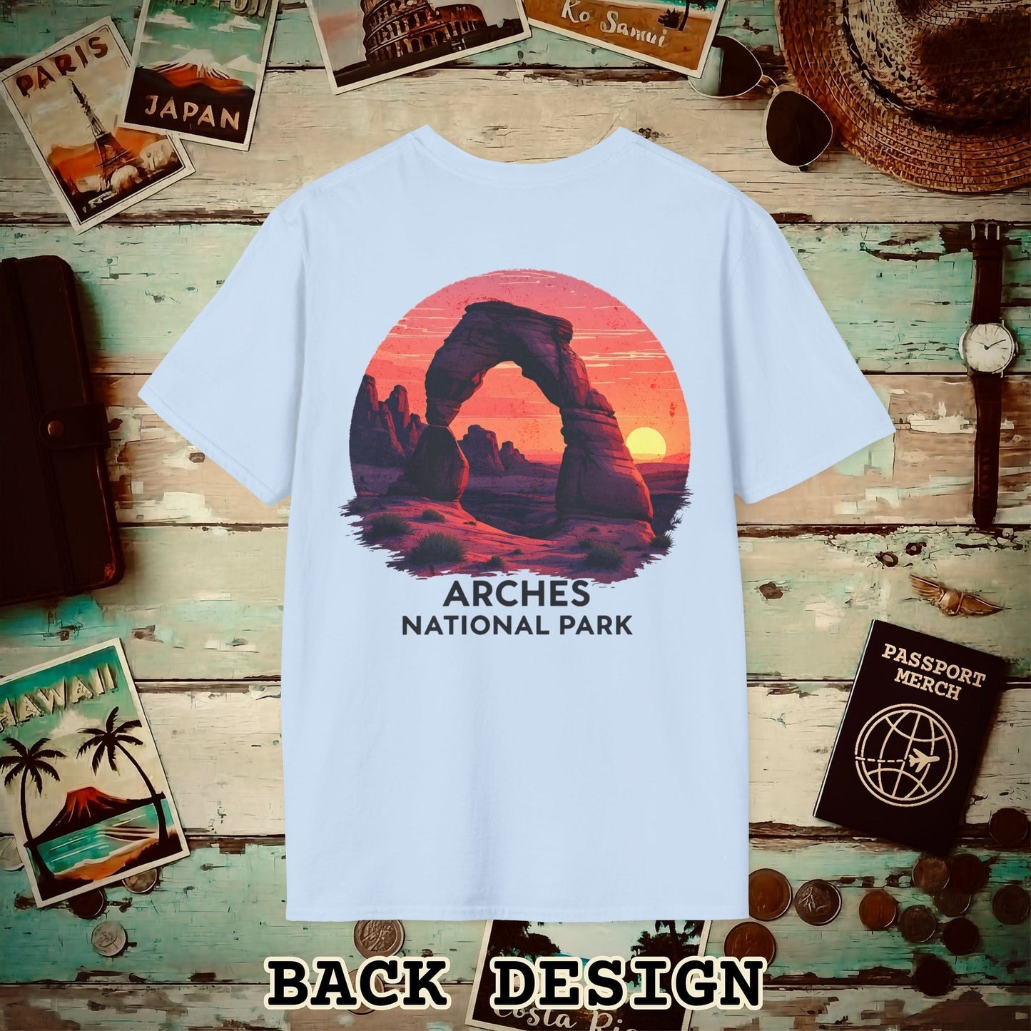 Arches National Park, Utah, Back Print T-Shirt Light Blue / S
