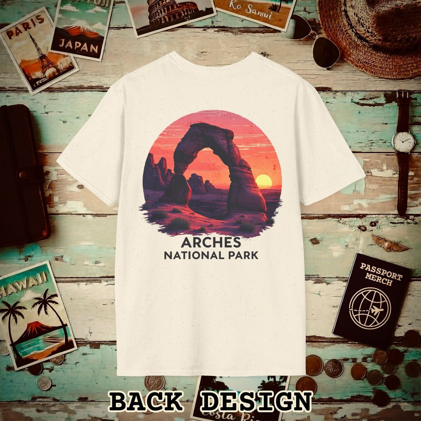 Arches National Park, Utah, Back Print T-Shirt Natural / S