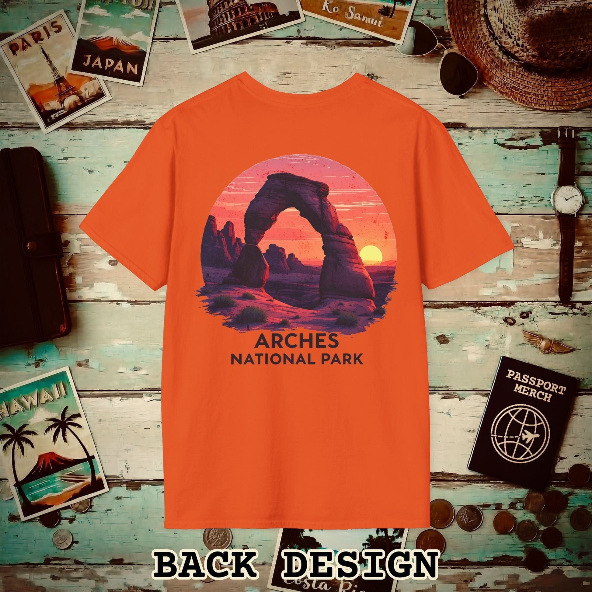 Arches National Park, Utah, Back Print T-Shirt Orange / S
