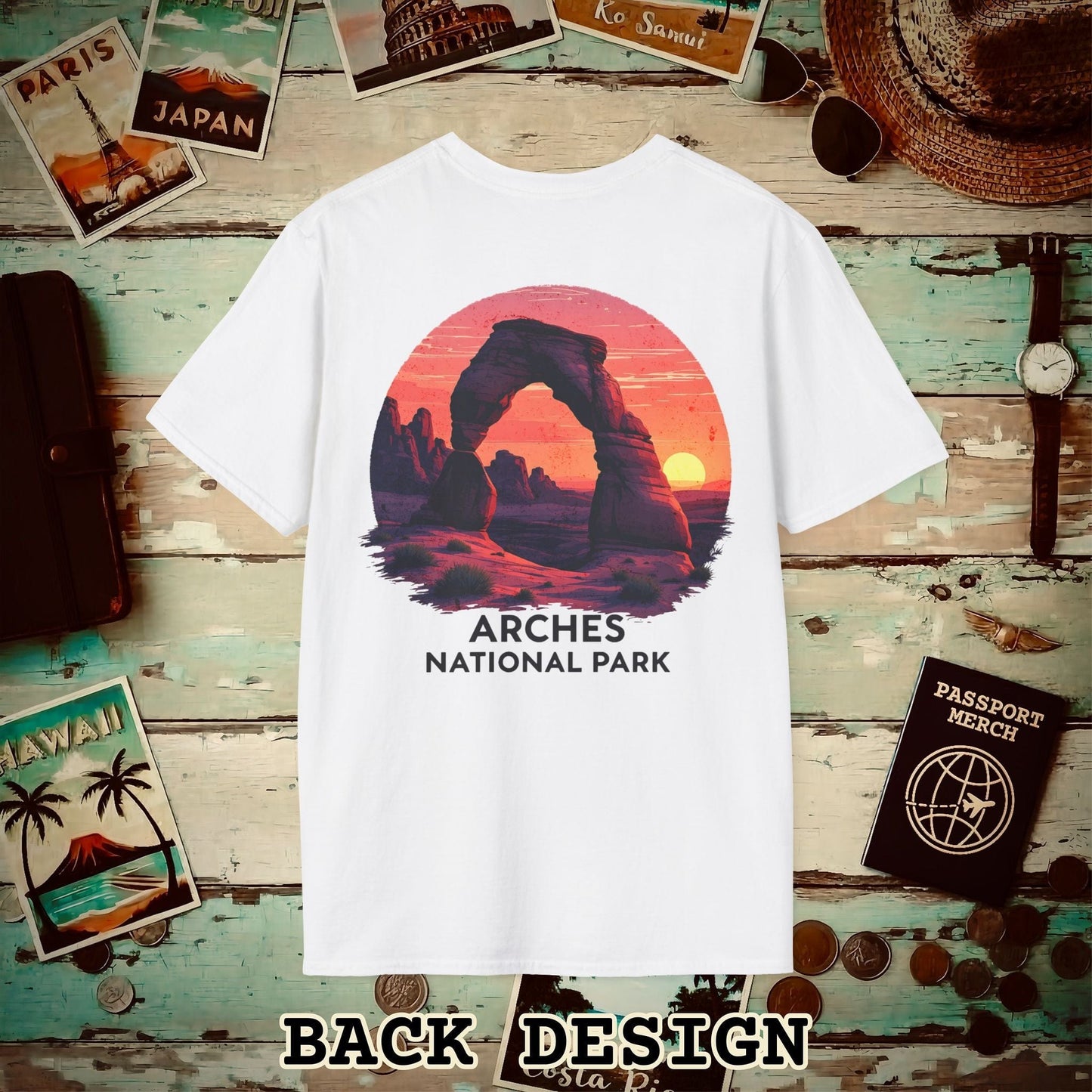 Arches National Park, Utah, Back Print T-Shirt White / S