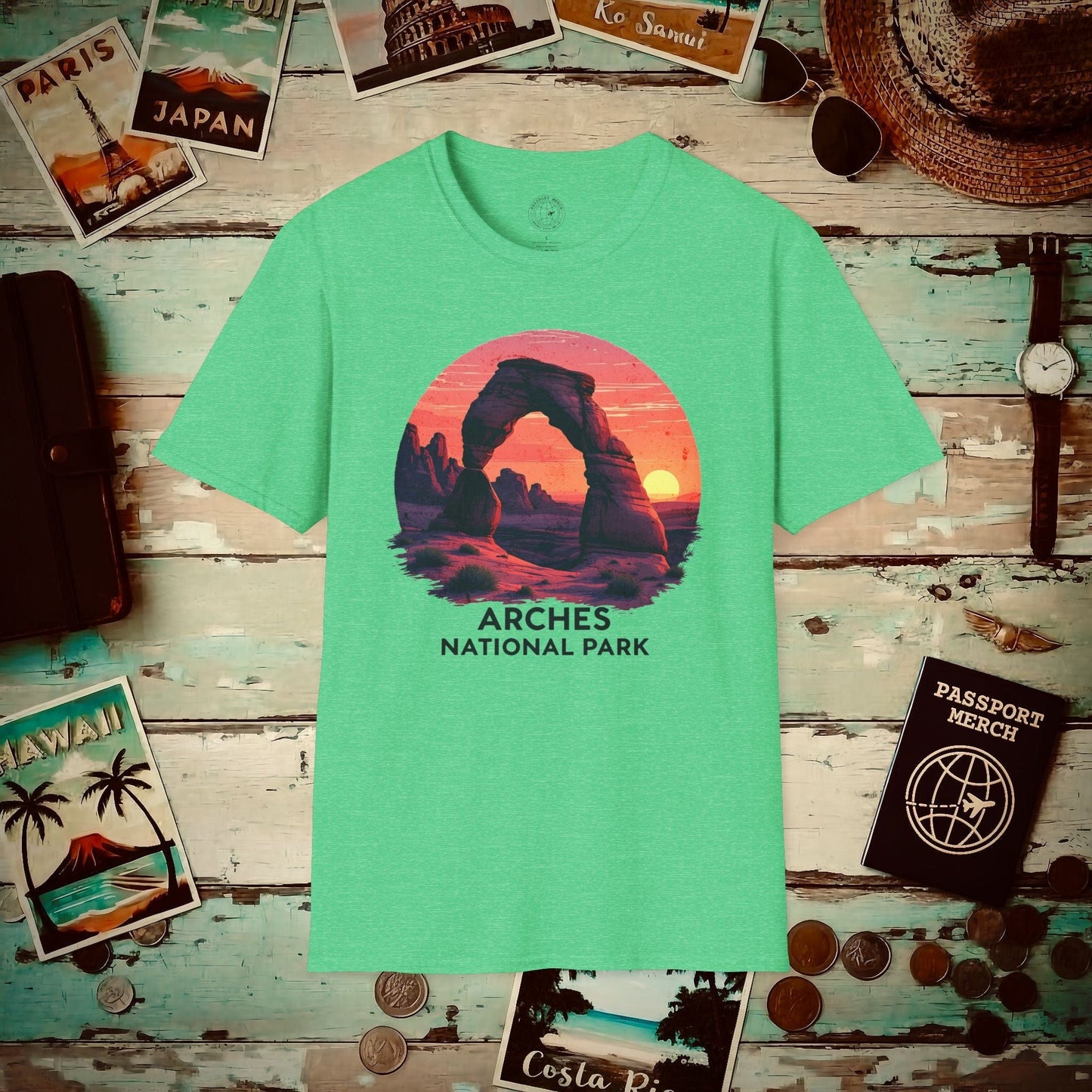 Arches National Park, Utah T-Shirt Heather Irish Green / S