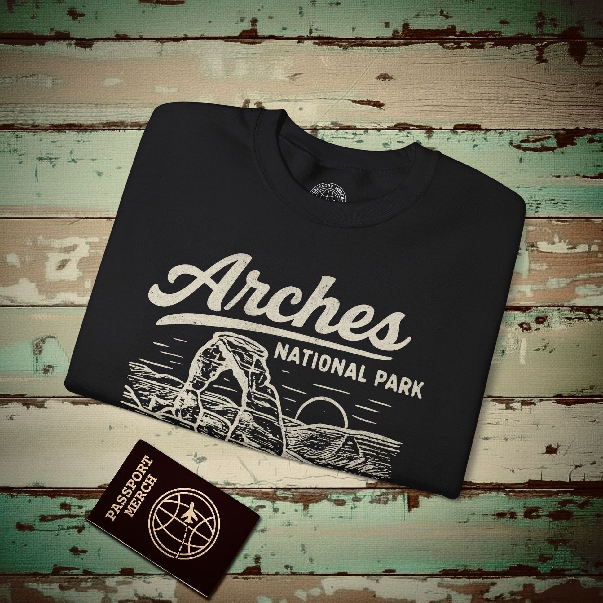 Arches National Park Vintage Monochrome, Utah Crewneck Black / S