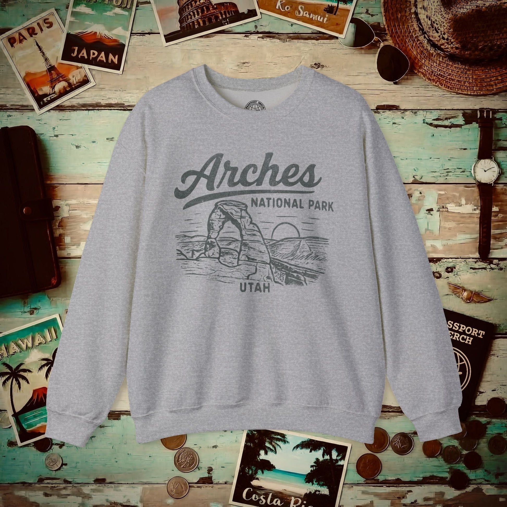 Arches National Park Vintage Monochrome, Utah Crewneck Sport Grey / S