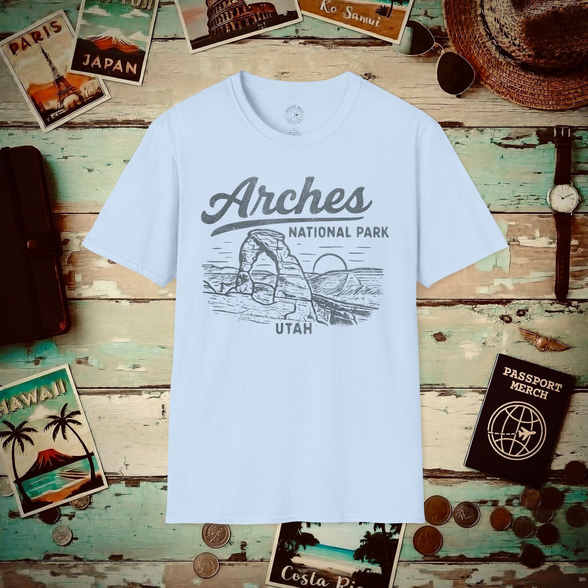 Arches National Park Vintage Monochrome, Utah T-Shirt Light Blue / S