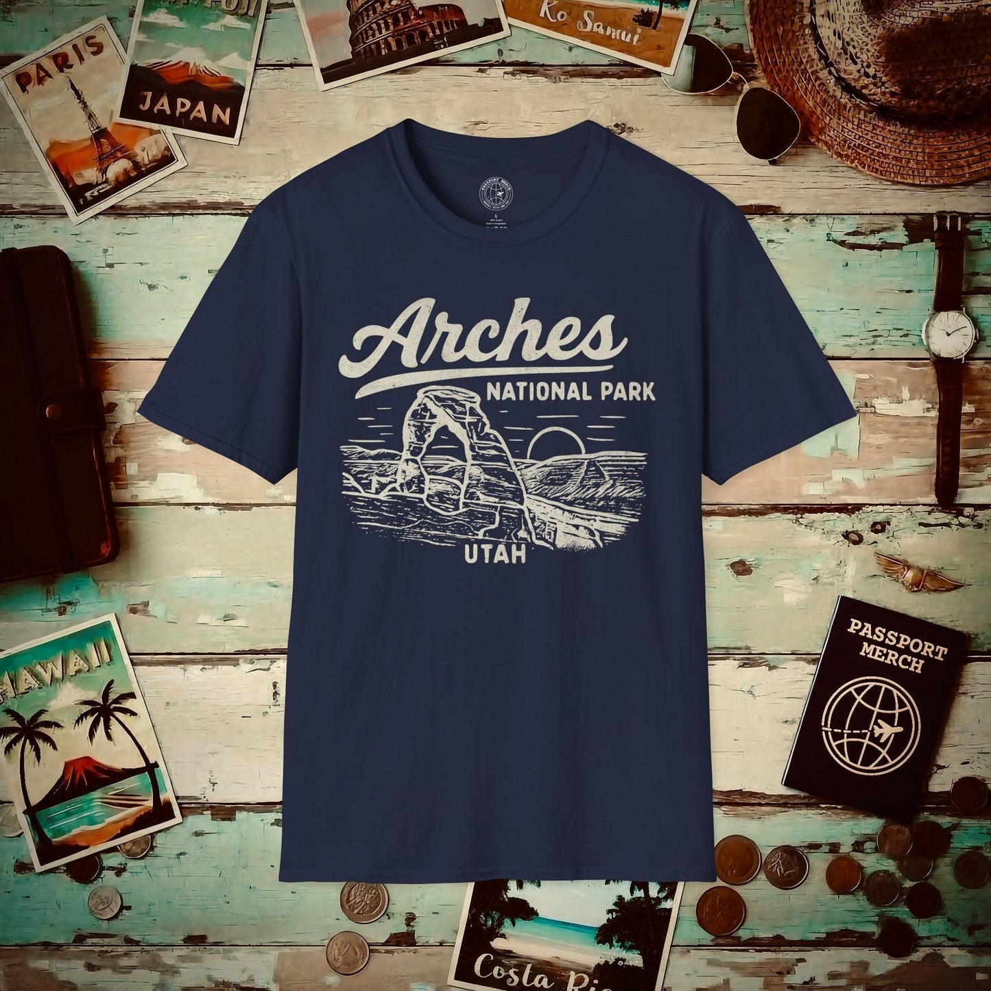 Arches National Park Vintage Monochrome, Utah T-Shirt Navy / S