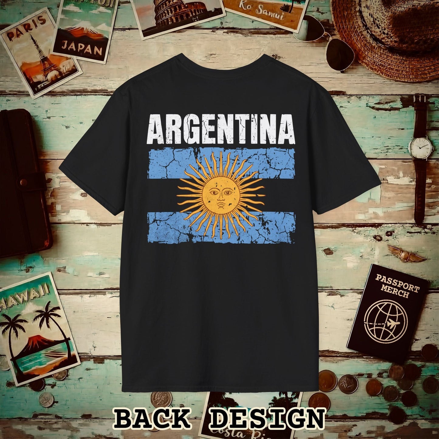 Argentina Vintage Flag Back Print T-Shirt Black / S
