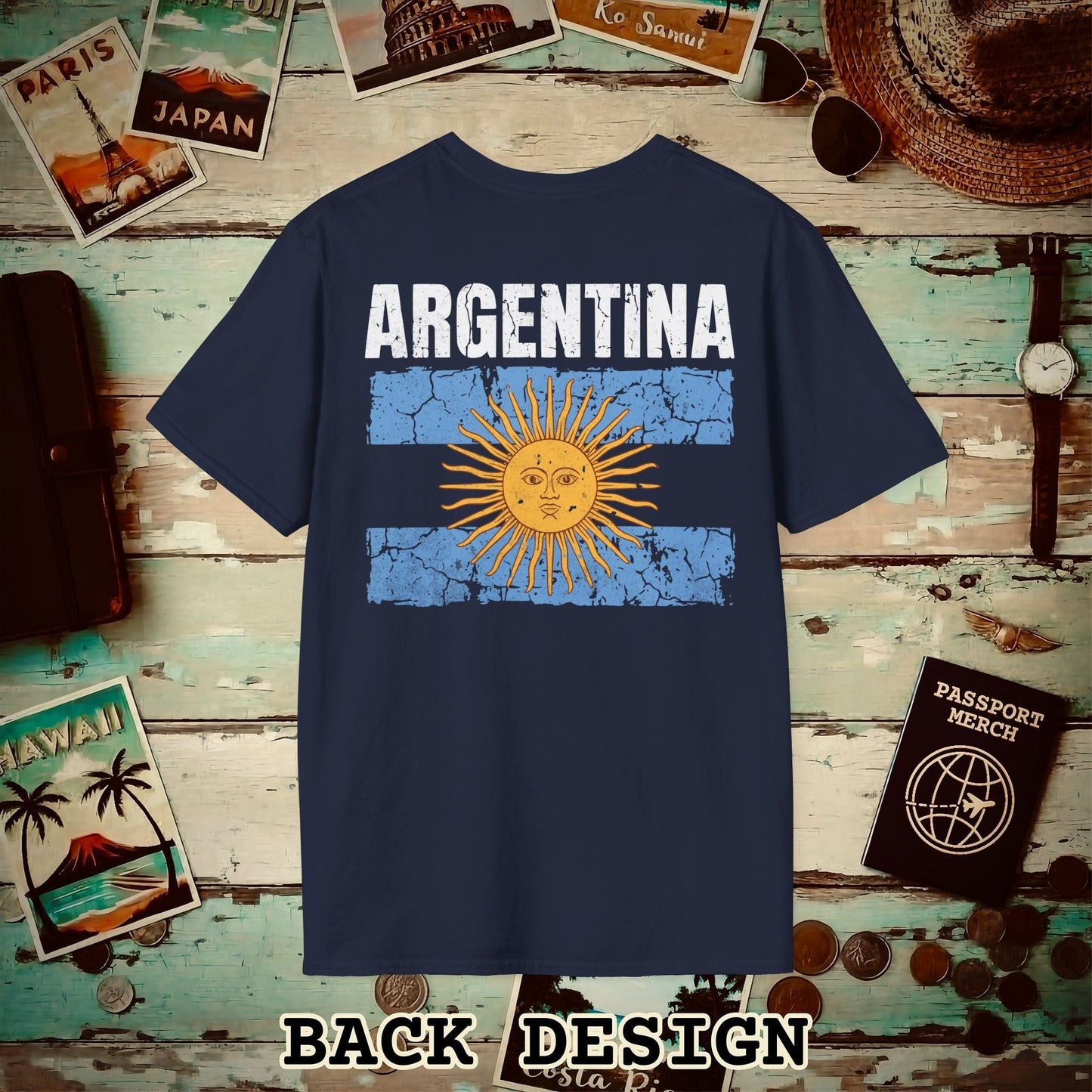 Argentina Vintage Flag Back Print T-Shirt Navy / S