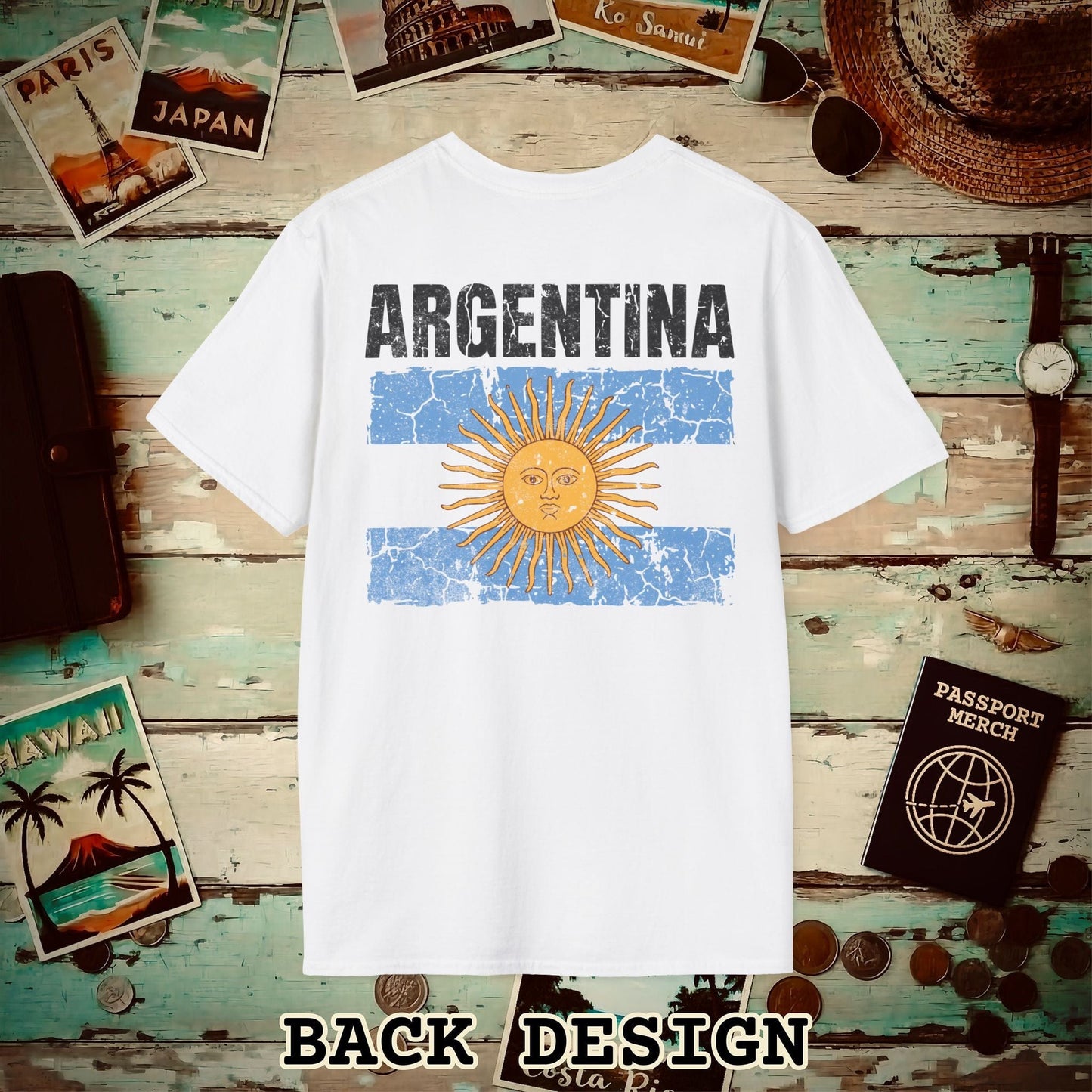 Argentina Vintage Flag Back Print T-Shirt White / S