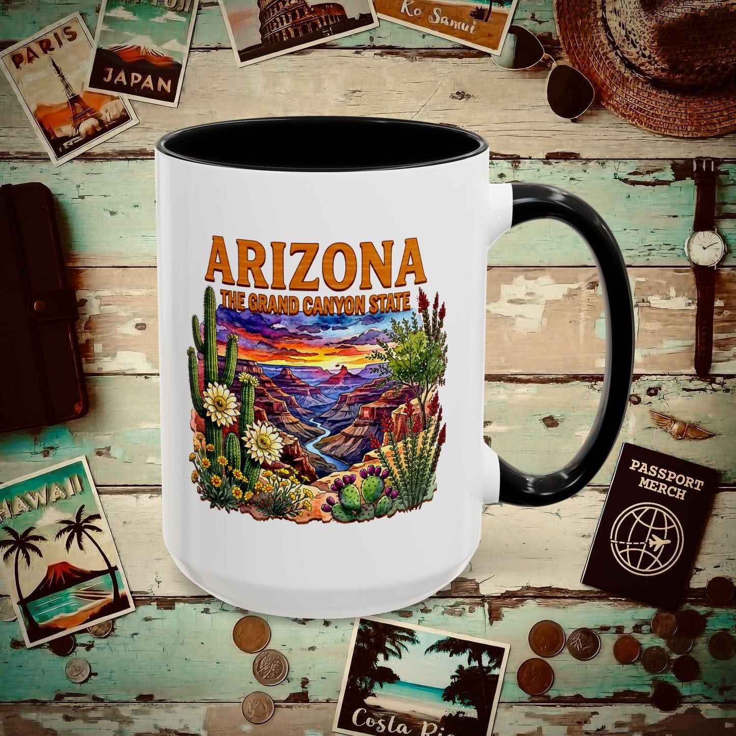 Arizona Flowers in Watercolored Oak 15oz Mug Black / 15oz