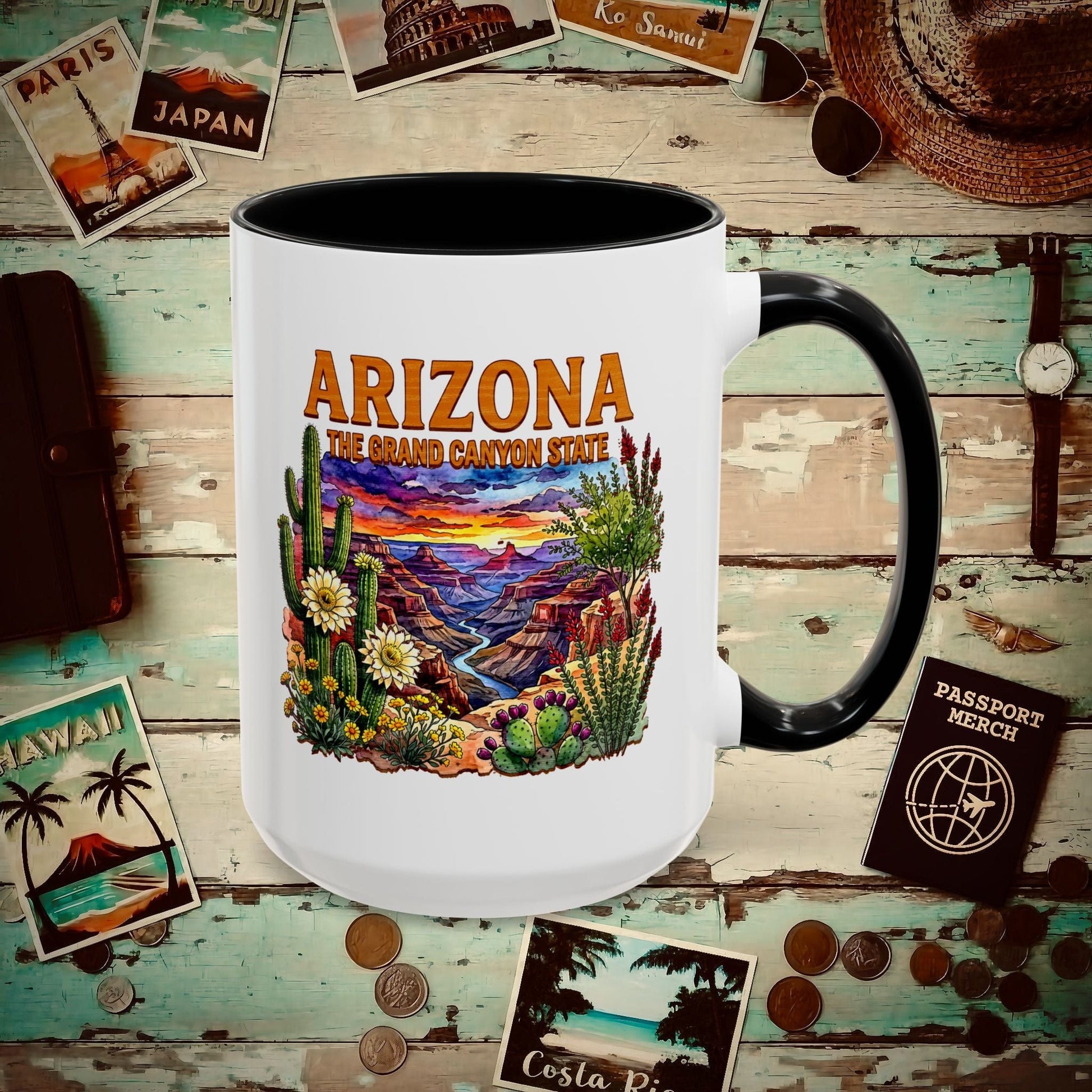 Arizona Flowers in Watercolored Oak 15oz Mug Black / 15oz