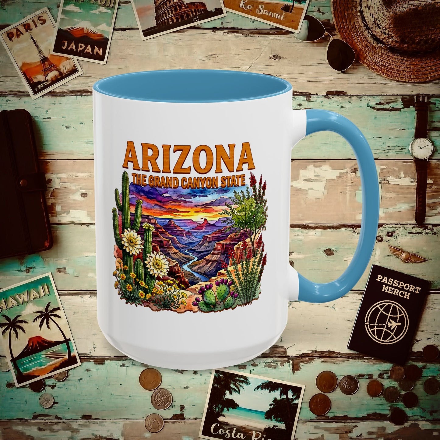 Arizona Flowers in Watercolored Oak 15oz Mug Light Blue / 15oz