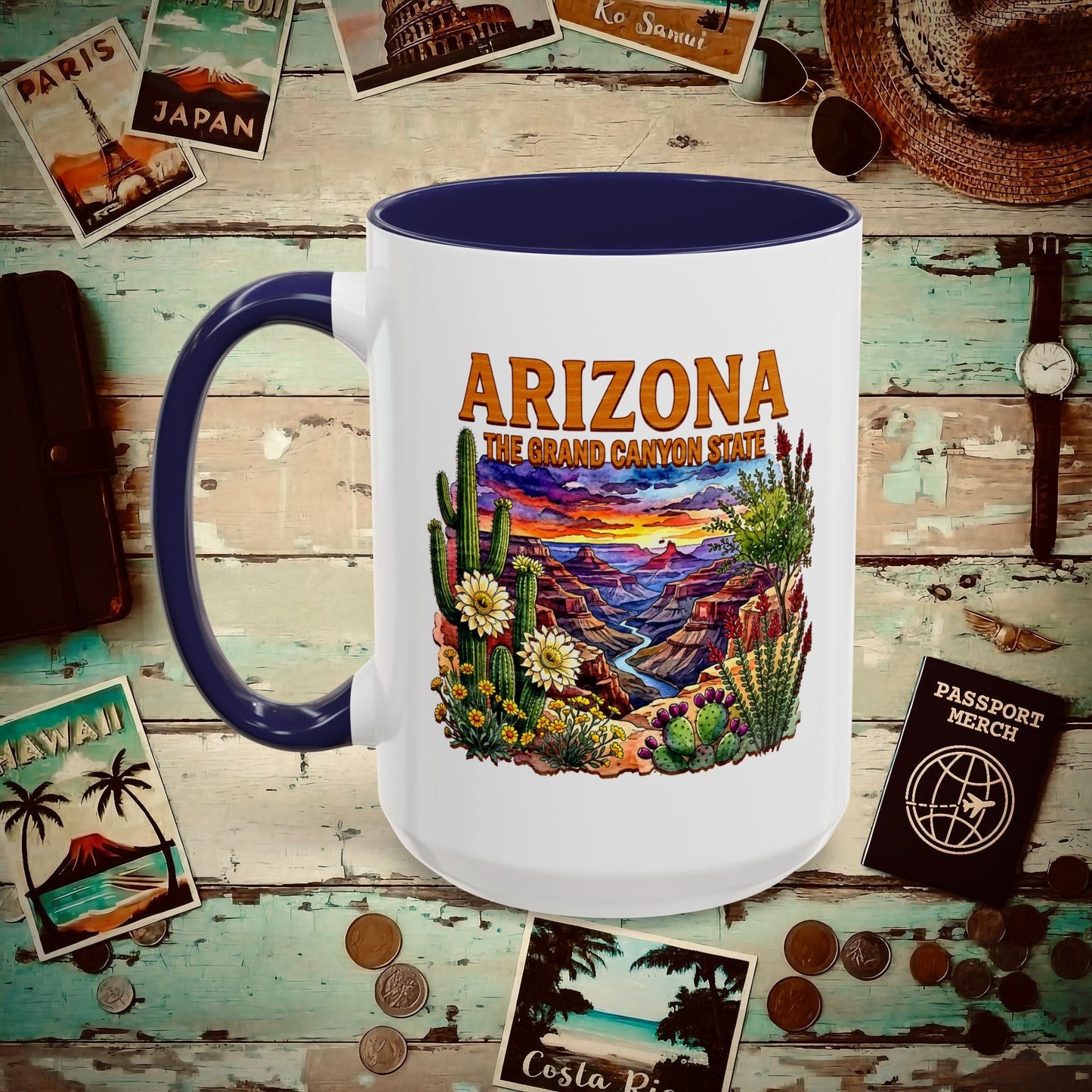 Arizona Flowers in Watercolored Oak 15oz Mug Navy / 15oz