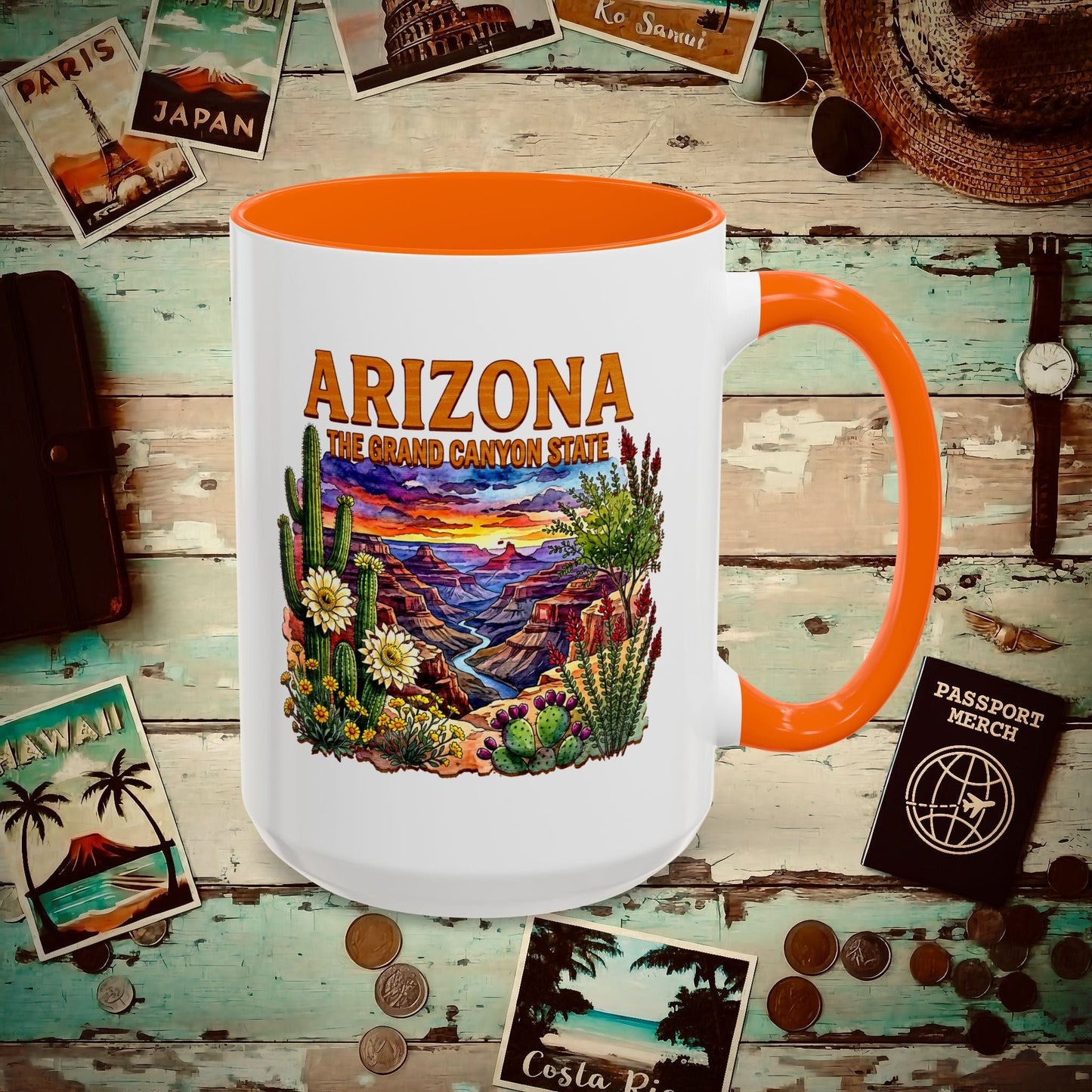 Arizona Flowers in Watercolored Oak 15oz Mug Orange / 15oz