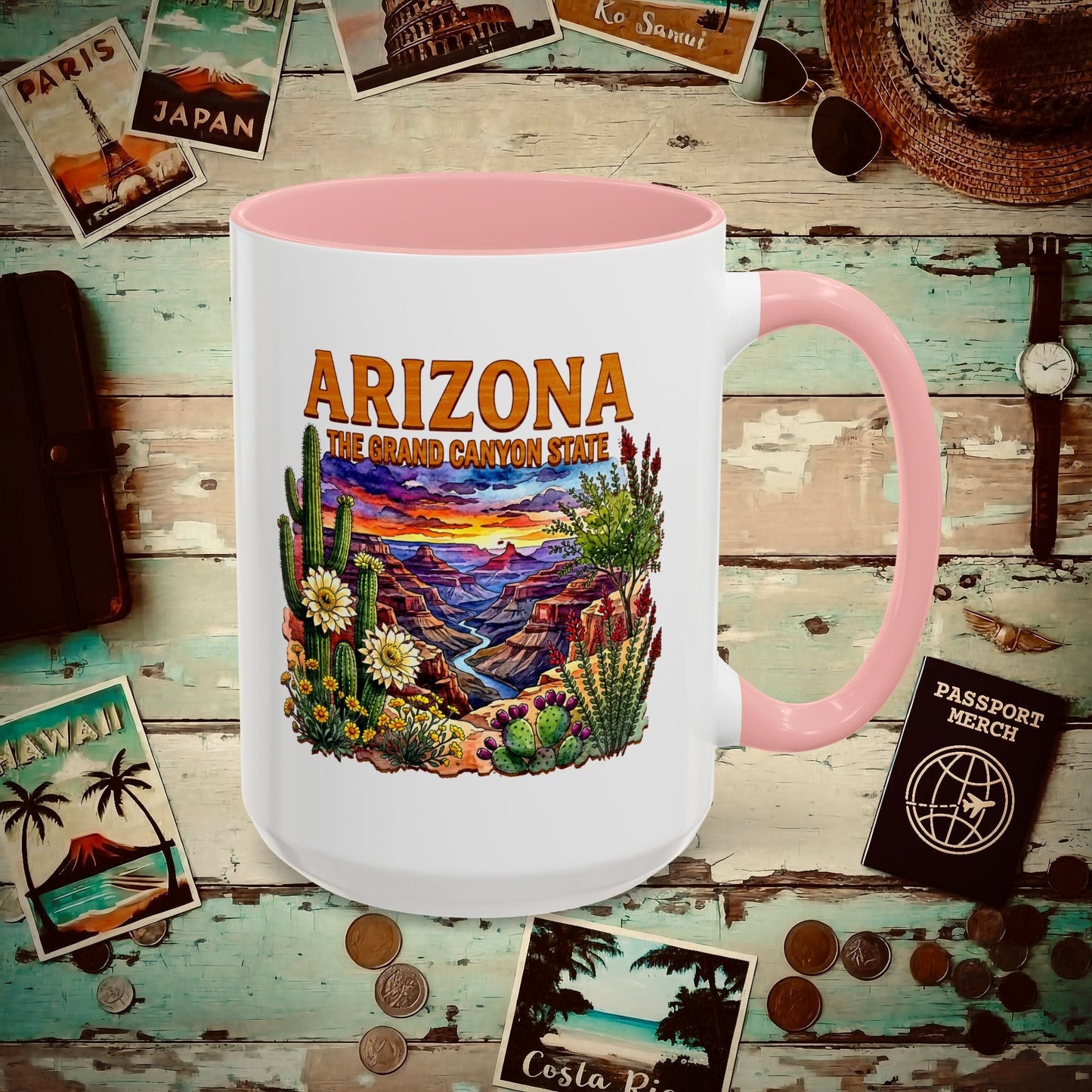 Arizona Flowers in Watercolored Oak 15oz Mug Pink / 15oz