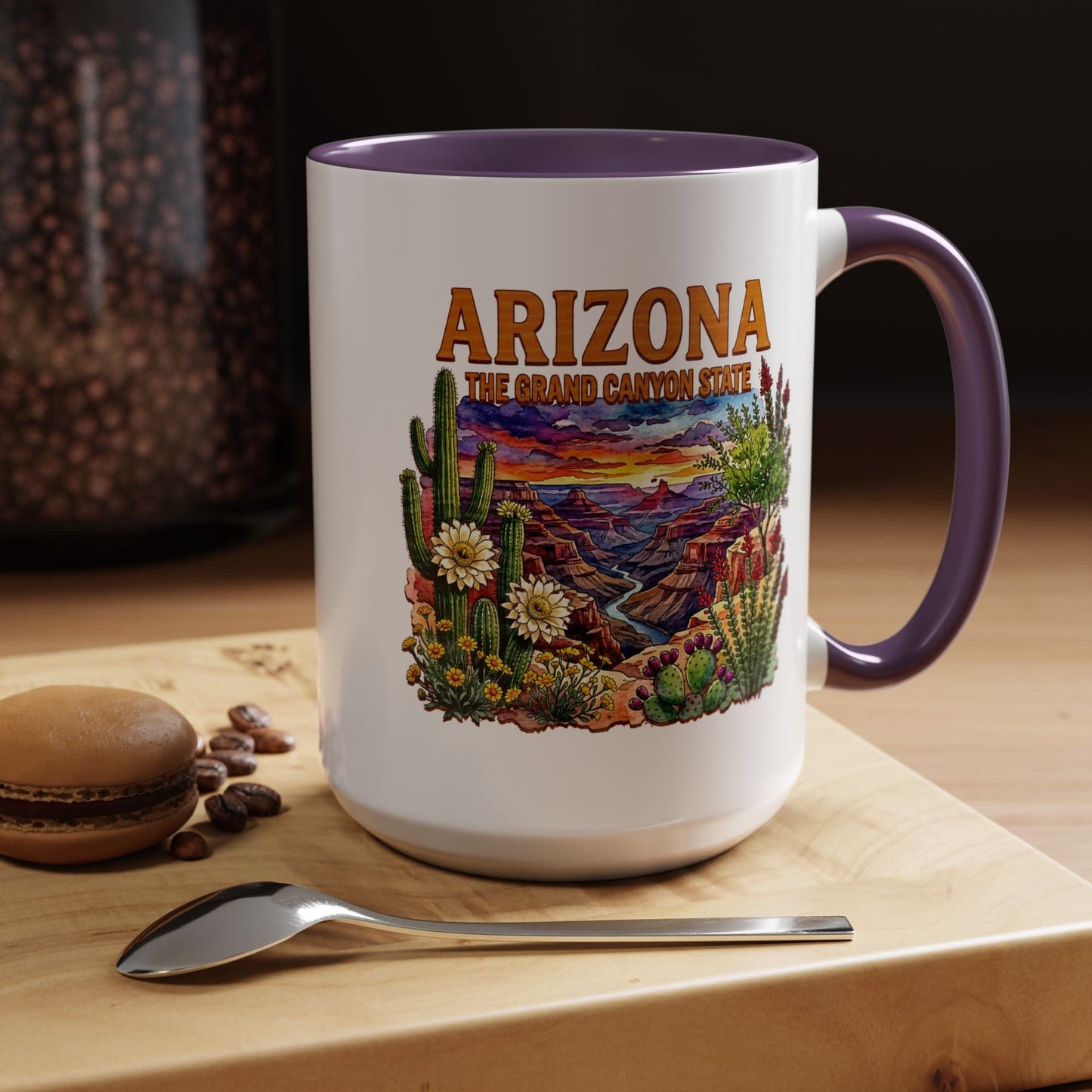 Arizona Flowers in Watercolored Oak 15oz Mug Purple / 15oz