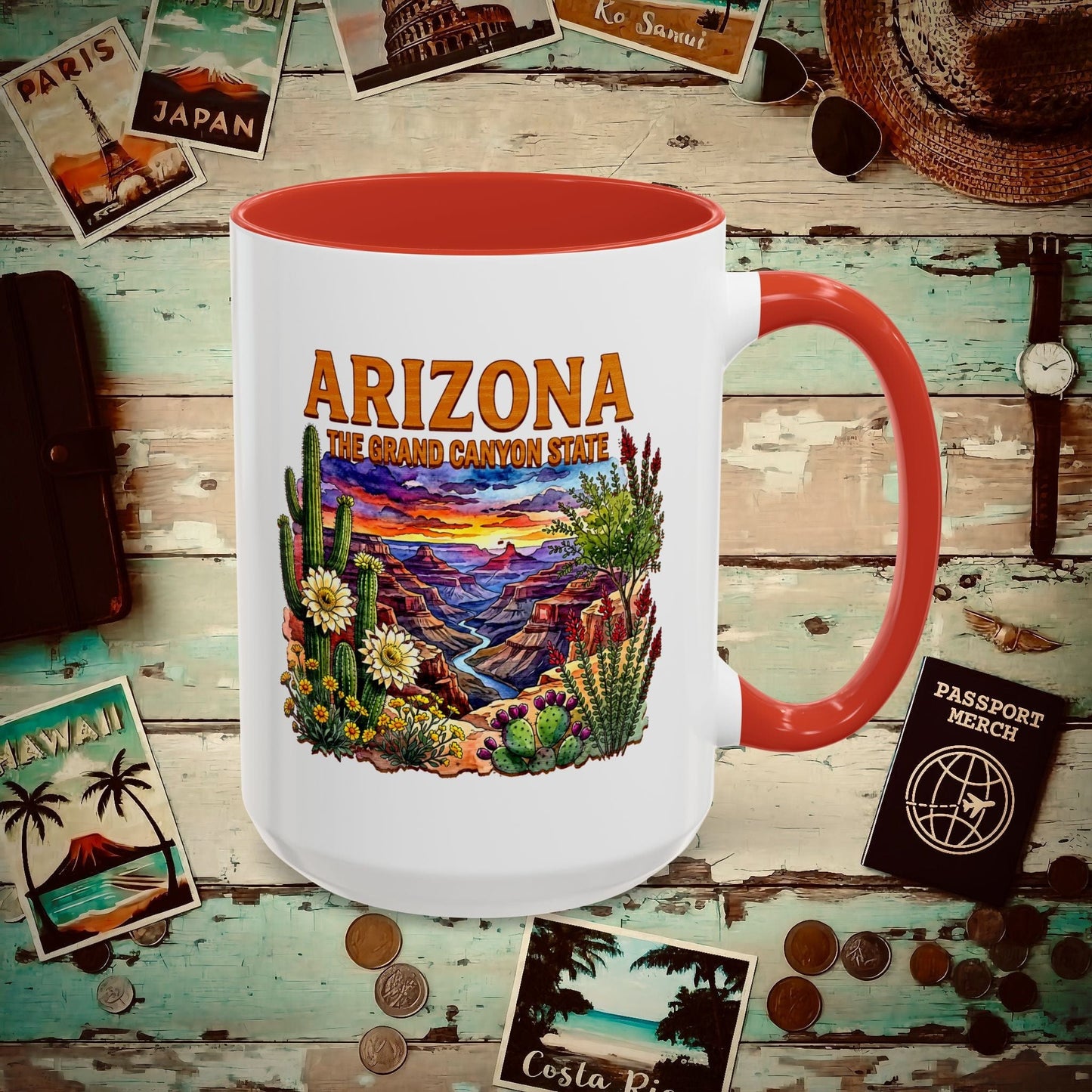 Arizona Flowers in Watercolored Oak 15oz Mug Red / 15oz