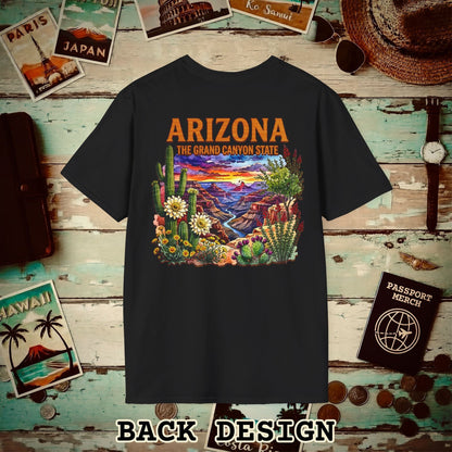Arizona Flowers in Watercolored Oak Back Print T-Shirt Black / S