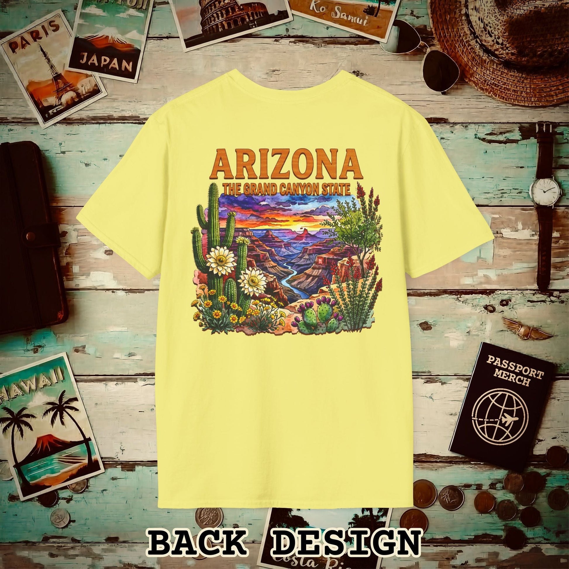 Arizona Flowers in Watercolored Oak Back Print T-Shirt Cornsilk / S