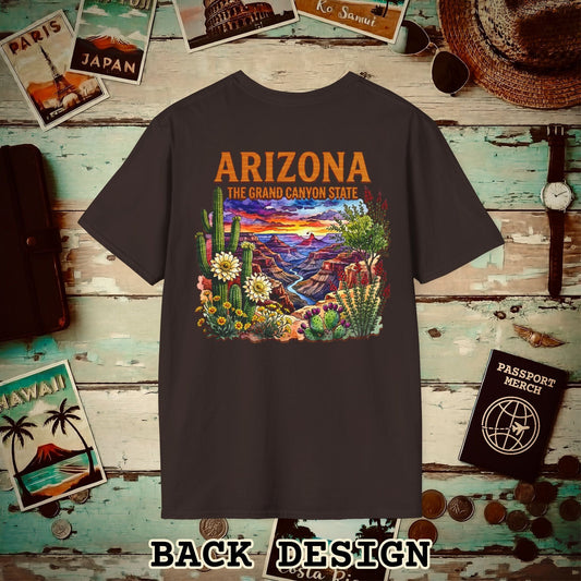 Arizona Flowers in Watercolored Oak Back Print T-Shirt Dark Chocolate / S