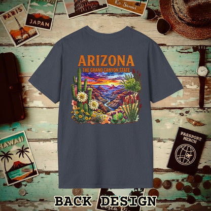 Arizona Flowers in Watercolored Oak Back Print T-Shirt Heather Navy / S