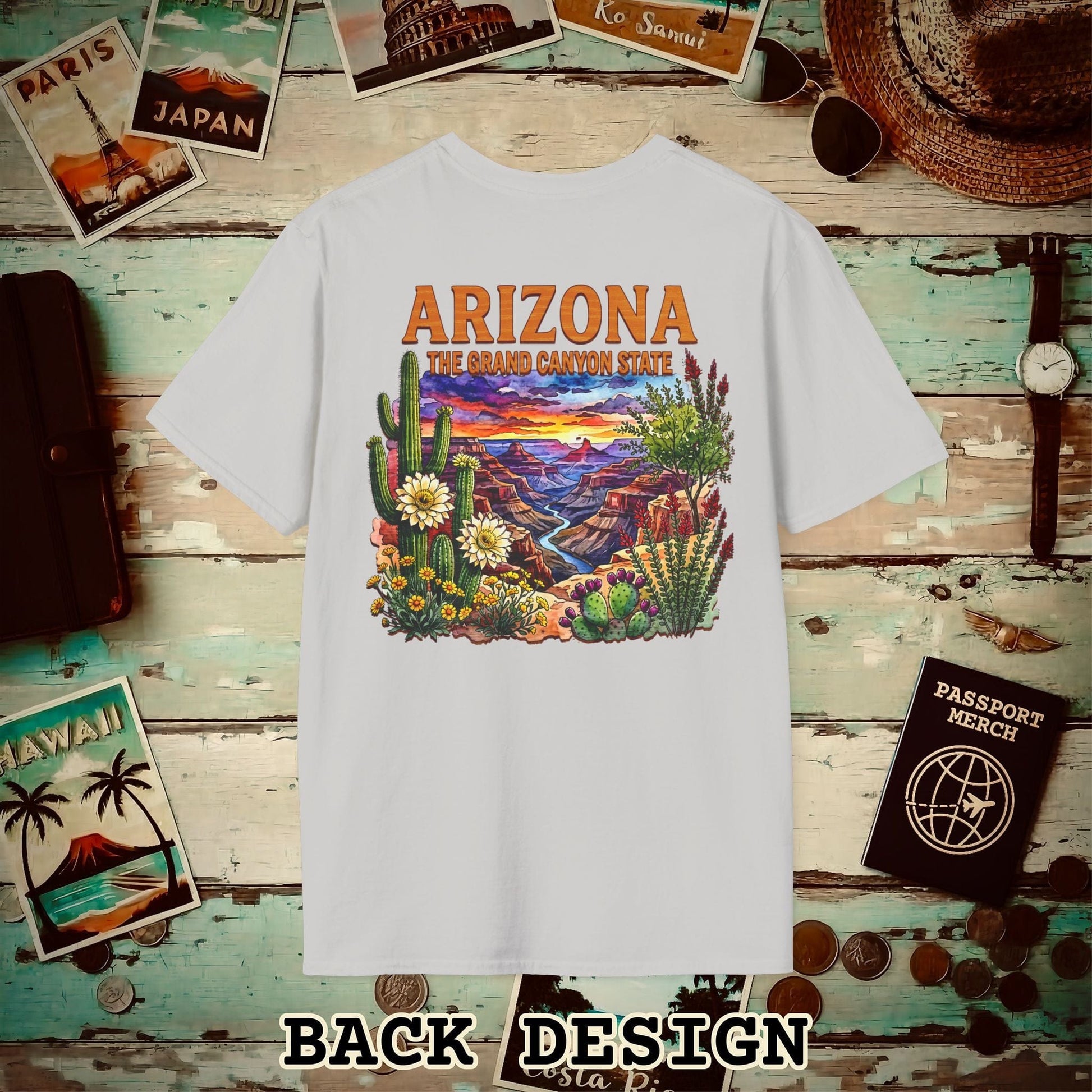 Arizona Flowers in Watercolored Oak Back Print T-Shirt Ice Grey / S