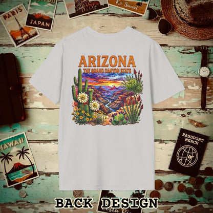 Arizona Flowers in Watercolored Oak Back Print T-Shirt Ice Grey / S