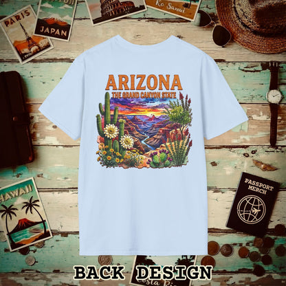 Arizona Flowers in Watercolored Oak Back Print T-Shirt Light Blue / S