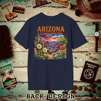 Arizona Flowers in Watercolored Oak Back Print T-Shirt Navy / S