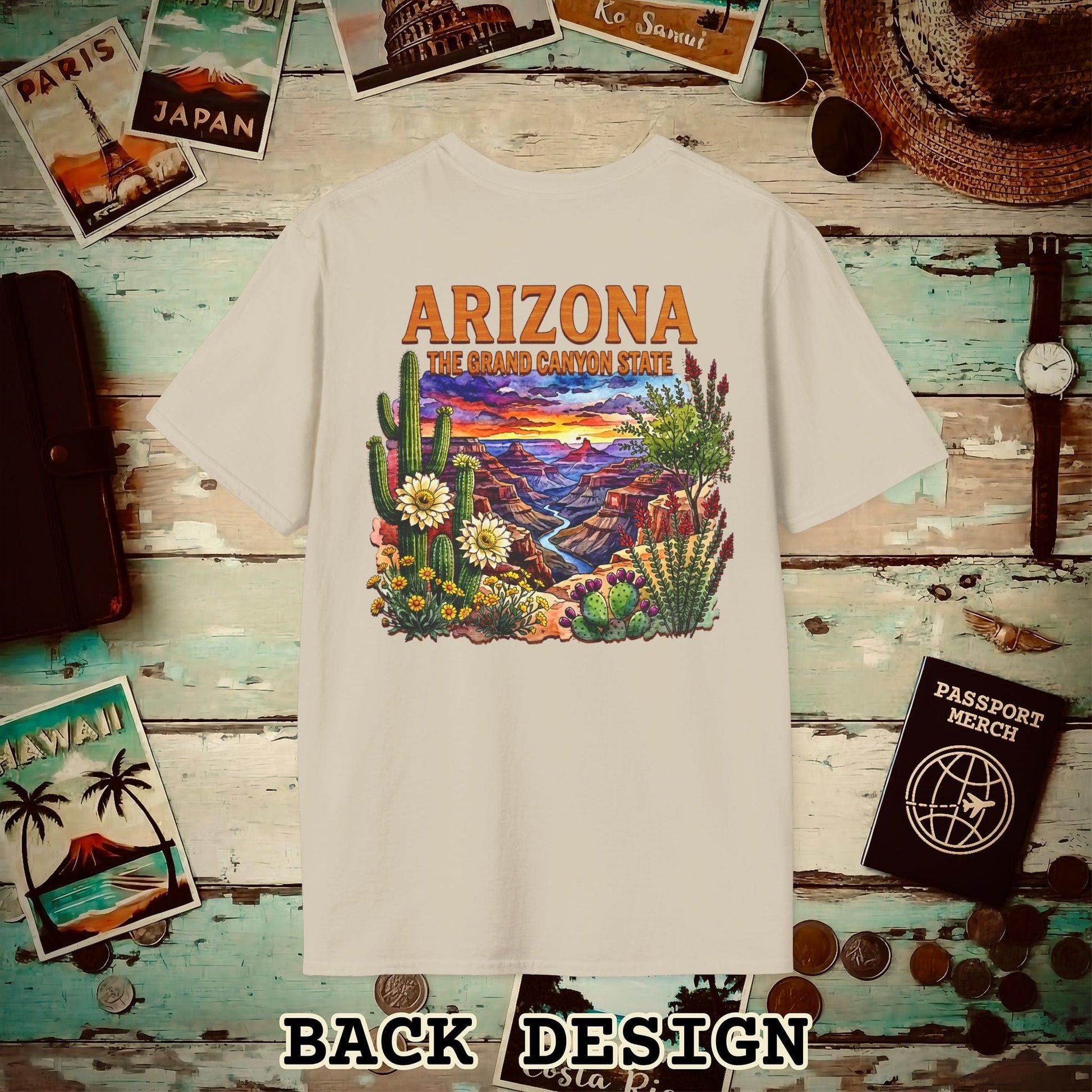Arizona Flowers in Watercolored Oak Back Print T-Shirt Sand / S