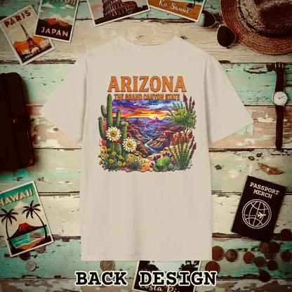 Arizona Flowers in Watercolored Oak Back Print T-Shirt Sand / S